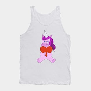 An adorable pink unicorn hugging a red heart Tank Top